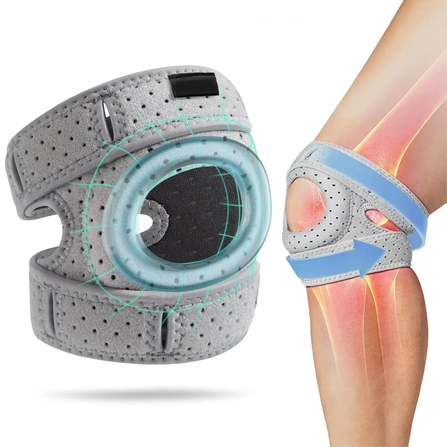 Orthèse rotulienne 3D réglable (idéale pour les coureurs, les joueurs de tennis et les personnes souffrant d'arthrite rotulienne)